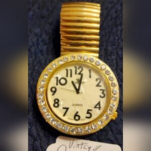 Vintage CANNES Large Face Gold Quartz Watch with Crystal Accents.